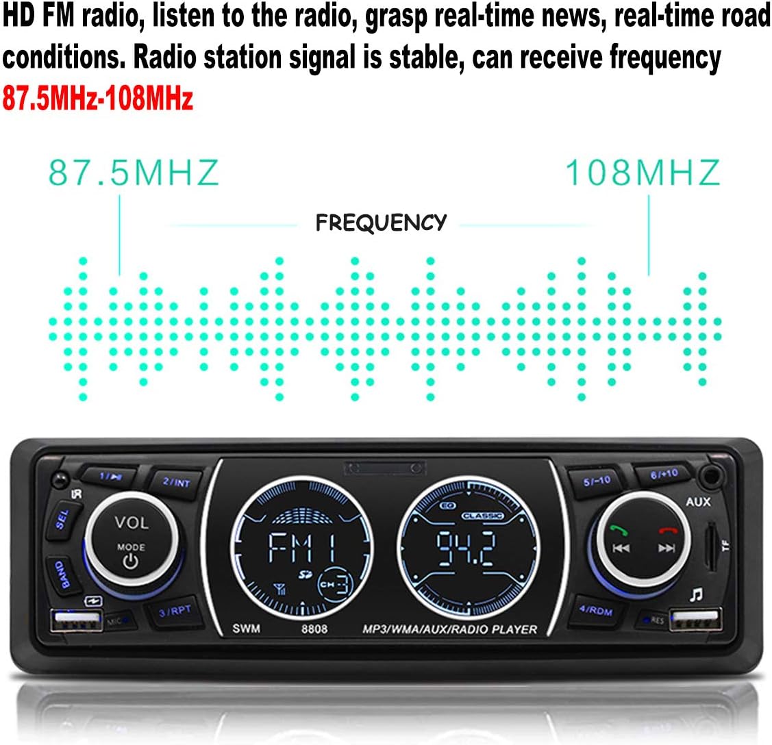 Single DIN Bluetooth Car MP3 Player with Dual USB SD AUX D107