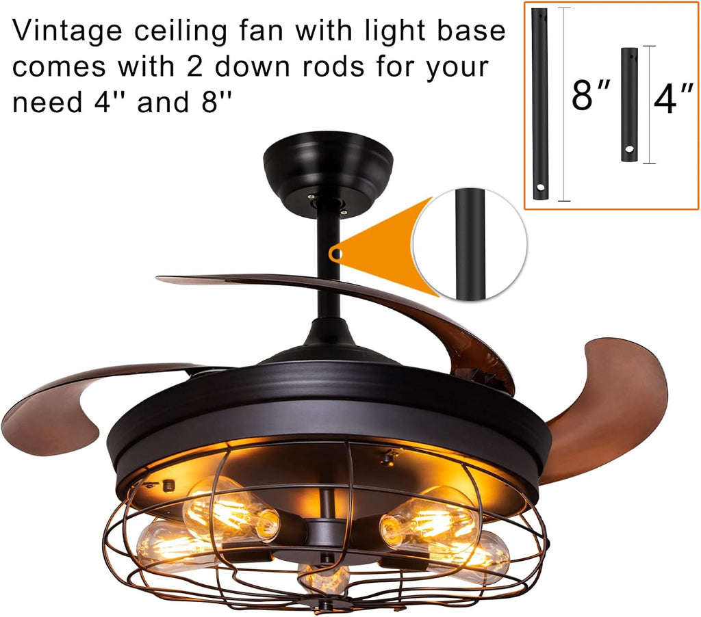 42'' Black Caged Ceiling Fan with Lights P740