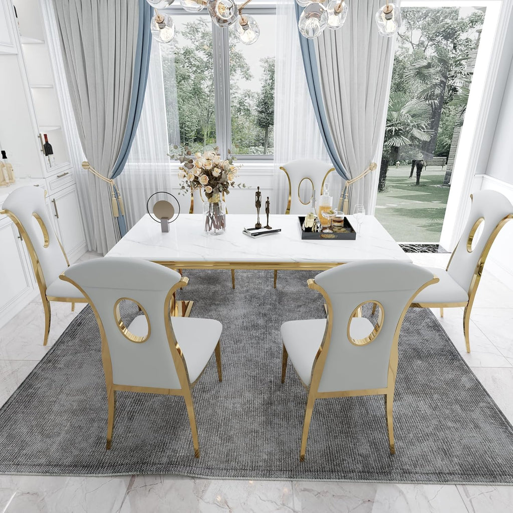 White and Gold 72" Dining Table with Double X-Base J602