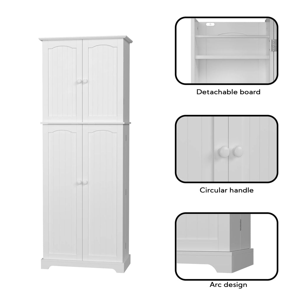 White Tall Kitchen Pantry Storage Cabinet with Doors and Shelves R793
