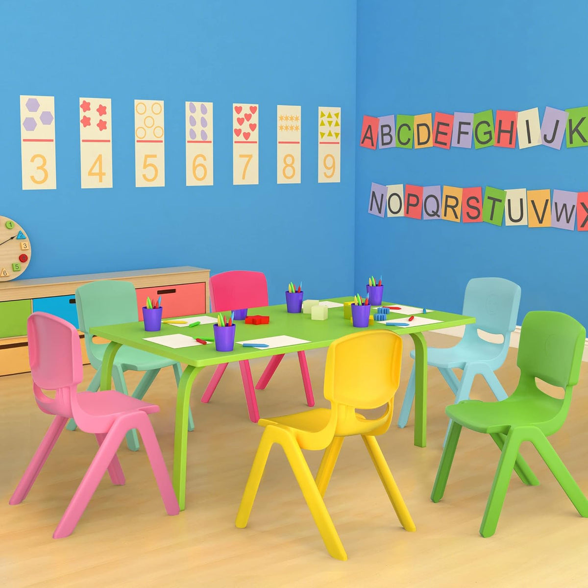 Colorful Stackable School Chairs 11 inch Seat Height Plastic Kids Chairs Q111