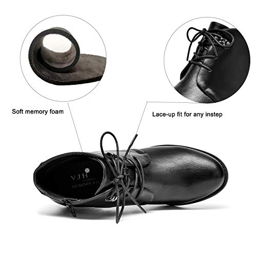 Women's Ankle Boots Lace-up Round Toe Low Heel Booties with Side Zipper L561