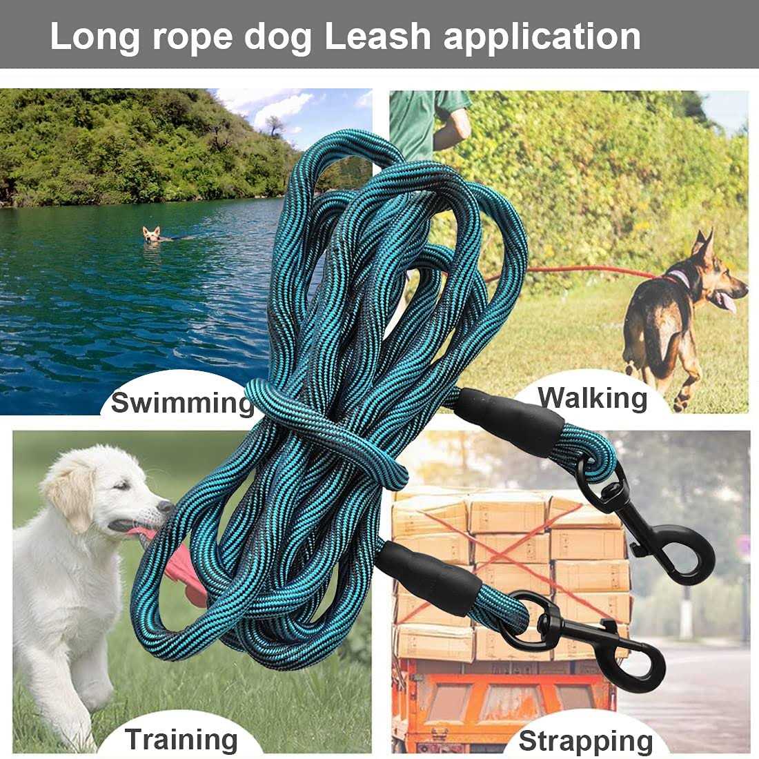 8ft/12ft/20ft/30ft/50ft Dog Tie-Out Long Rope Leash A2796