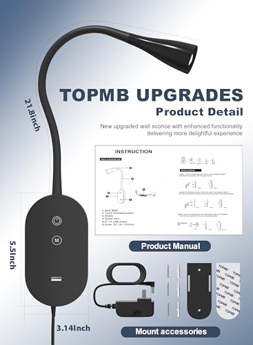 Wall Mounted Reading Light Set of 2, LED Flexible Gooseneck 4000k Bed Lights I770