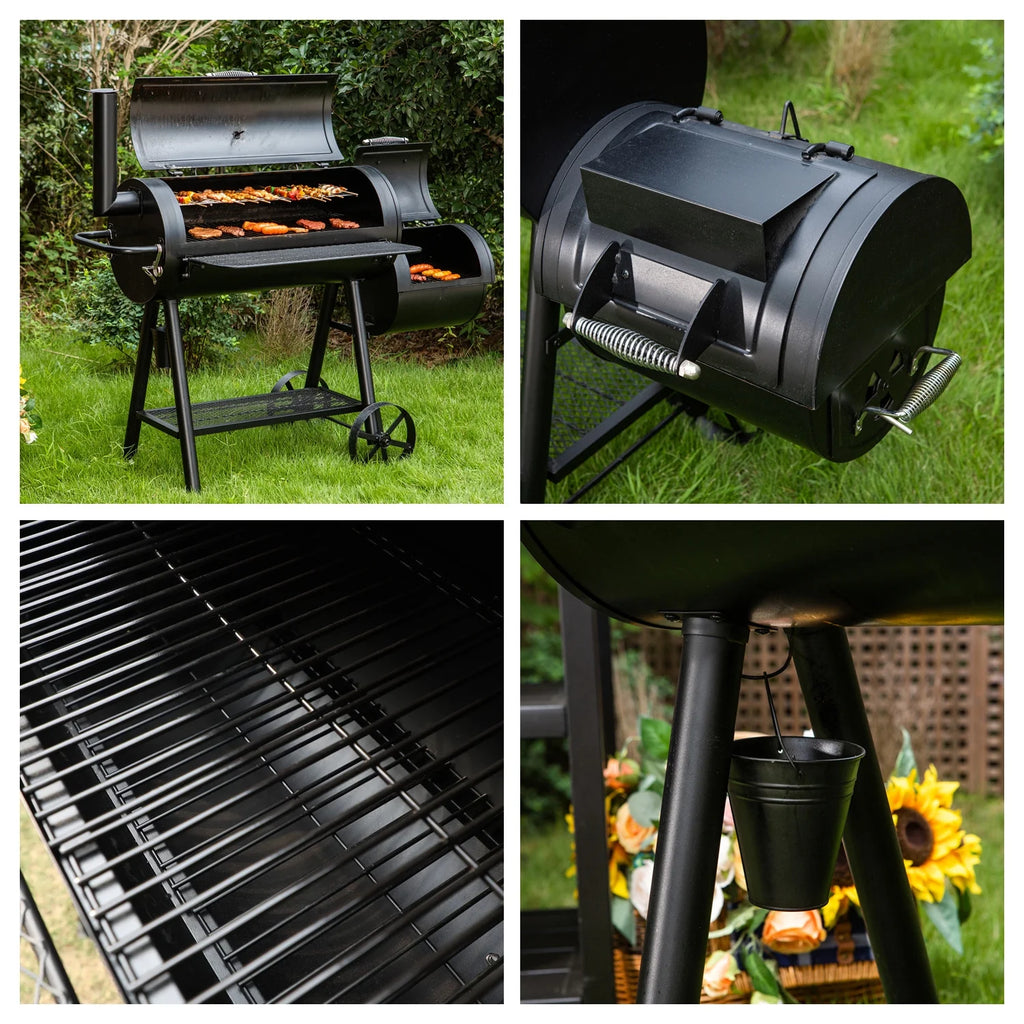 Charcoal Grill with Offset Smoker 941 sq.in. Extra Large BBQ Grill Black Z7099