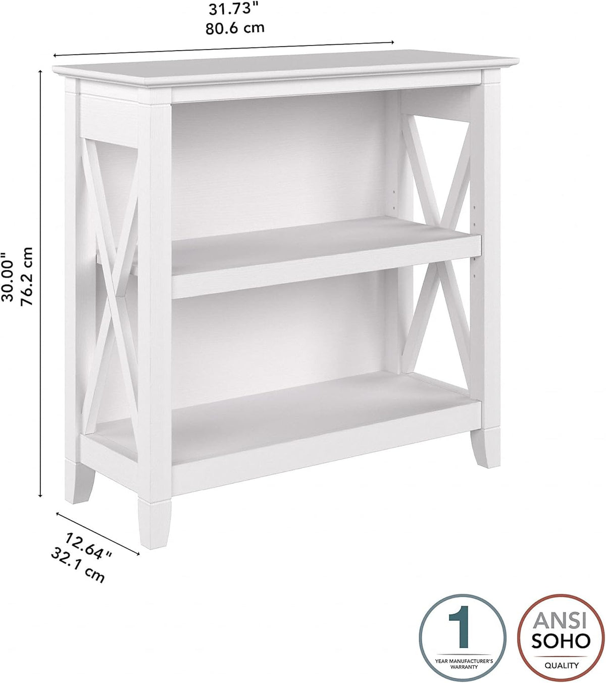 Pure White Oak 2 Shelf Bookcase V300997