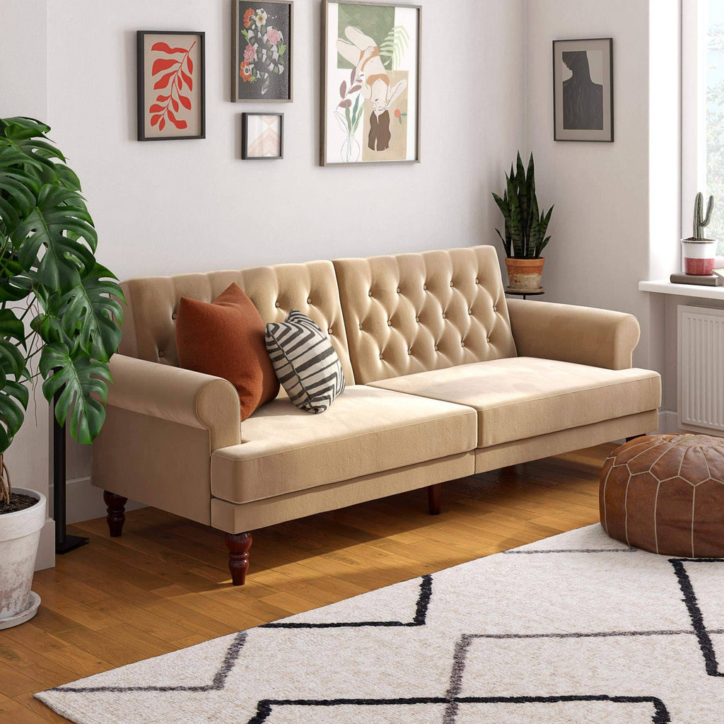 Ivory Velvet Convertible Futon R166