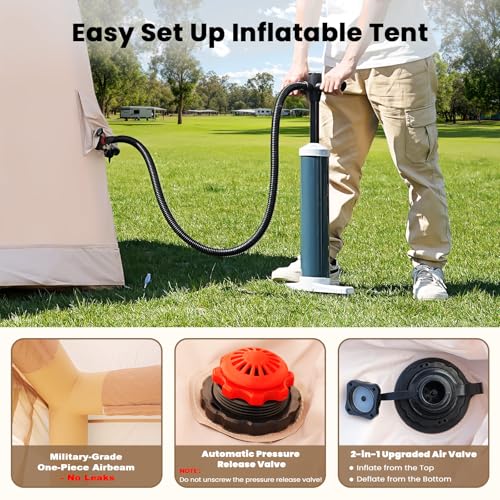 Inflatable Tent with Hand Pump and Stove Jack, Waterproof Oxford, 4-6 Person T361