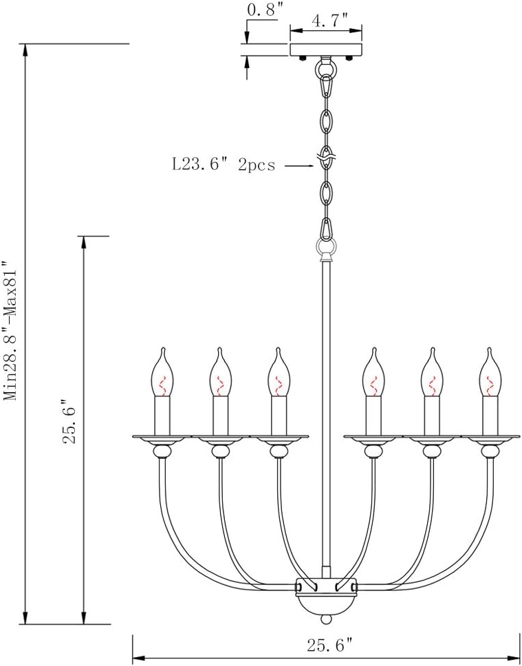 Black 6-Light Wrought Iron Chandelier B2691