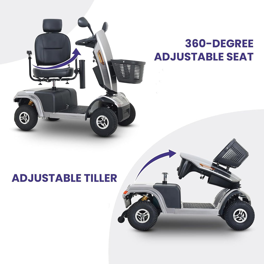 4 Wheel Electric Mobility Scooter, 350lbs Capacity, Grey Q39627