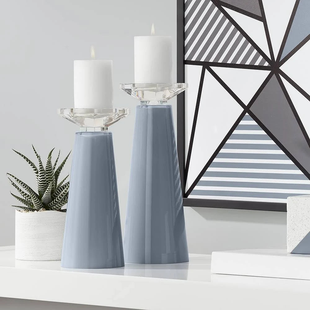 Glass Pillar Candle Holder Set of 2 O996