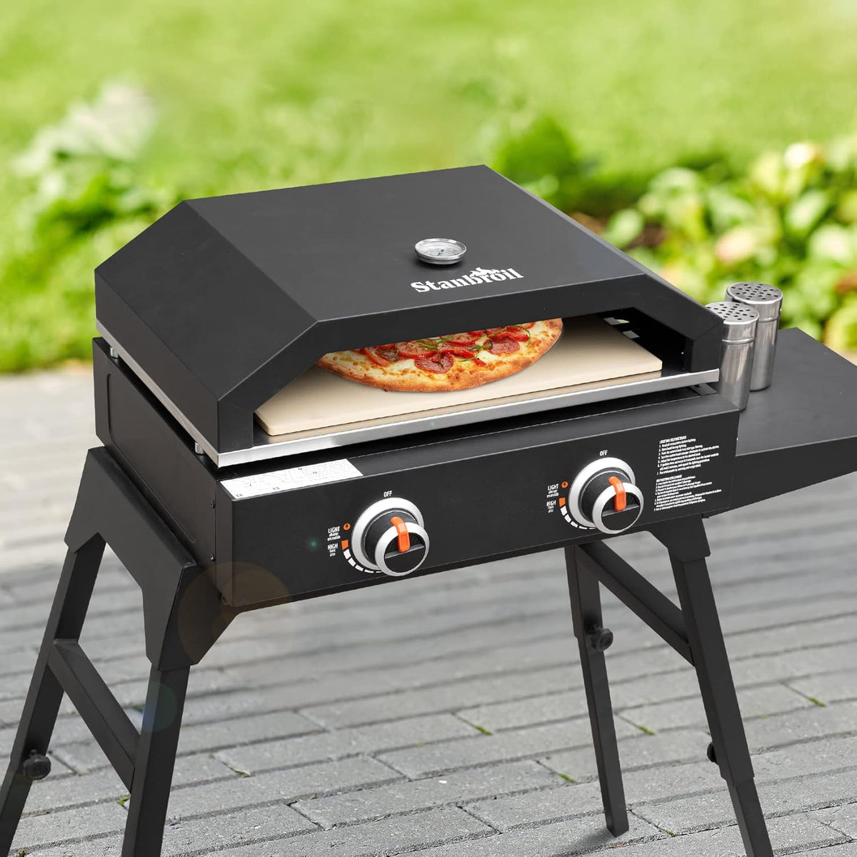 Outdoor Pizza Oven with Temperature Gauge, 17.3 in. x 12 in. Pizza Stone Q165470