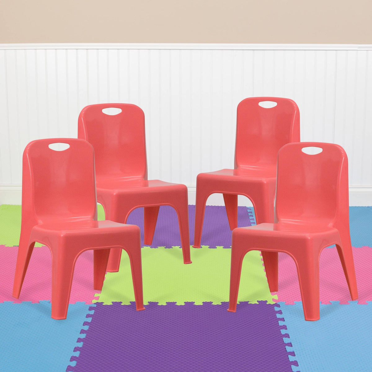 Red 4 Pack Stackable Plastic School Chair with Carrying Handle P44145