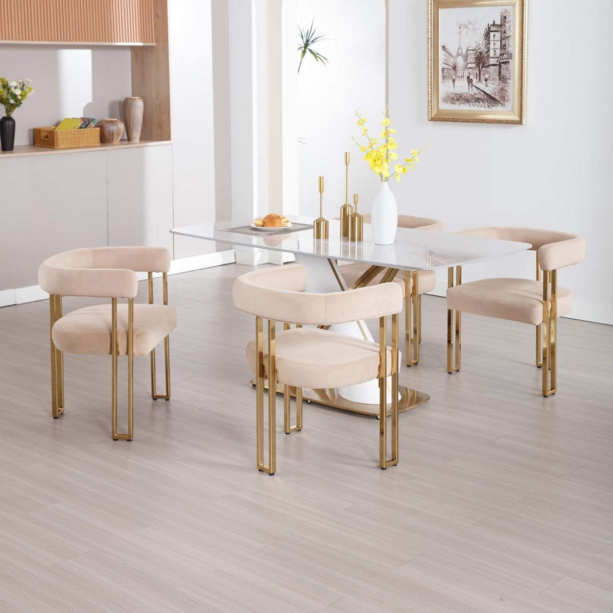Set of 6 Velvet Khaki Dining Chairs O400472