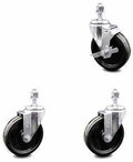 5 inch Phenolic Wheel Swivel Threaded Stem Caster Set with 2 Brakes T39147