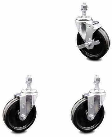 5 inch Phenolic Wheel Swivel Threaded Stem Caster Set with 2 Brakes T39147