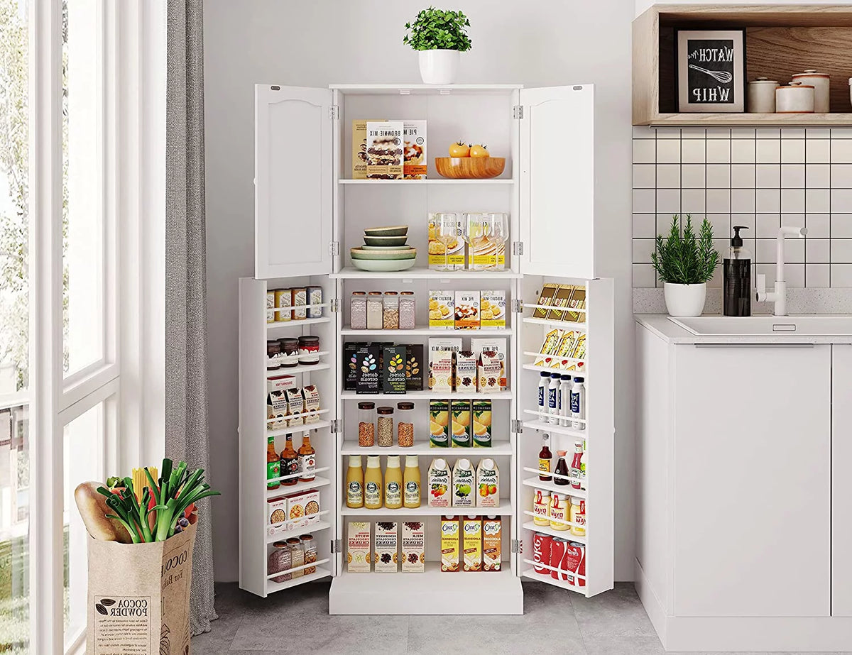 White Tall Kitchen Pantry Storage Cabinet with Doors and Shelves R793