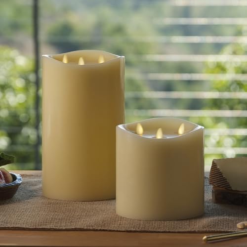 Tri-Flame Grand Flameless Candle 5.8" x 5.7" Moving Flame LED Candle Melted Top Unscented Real Wax Ivory J707103