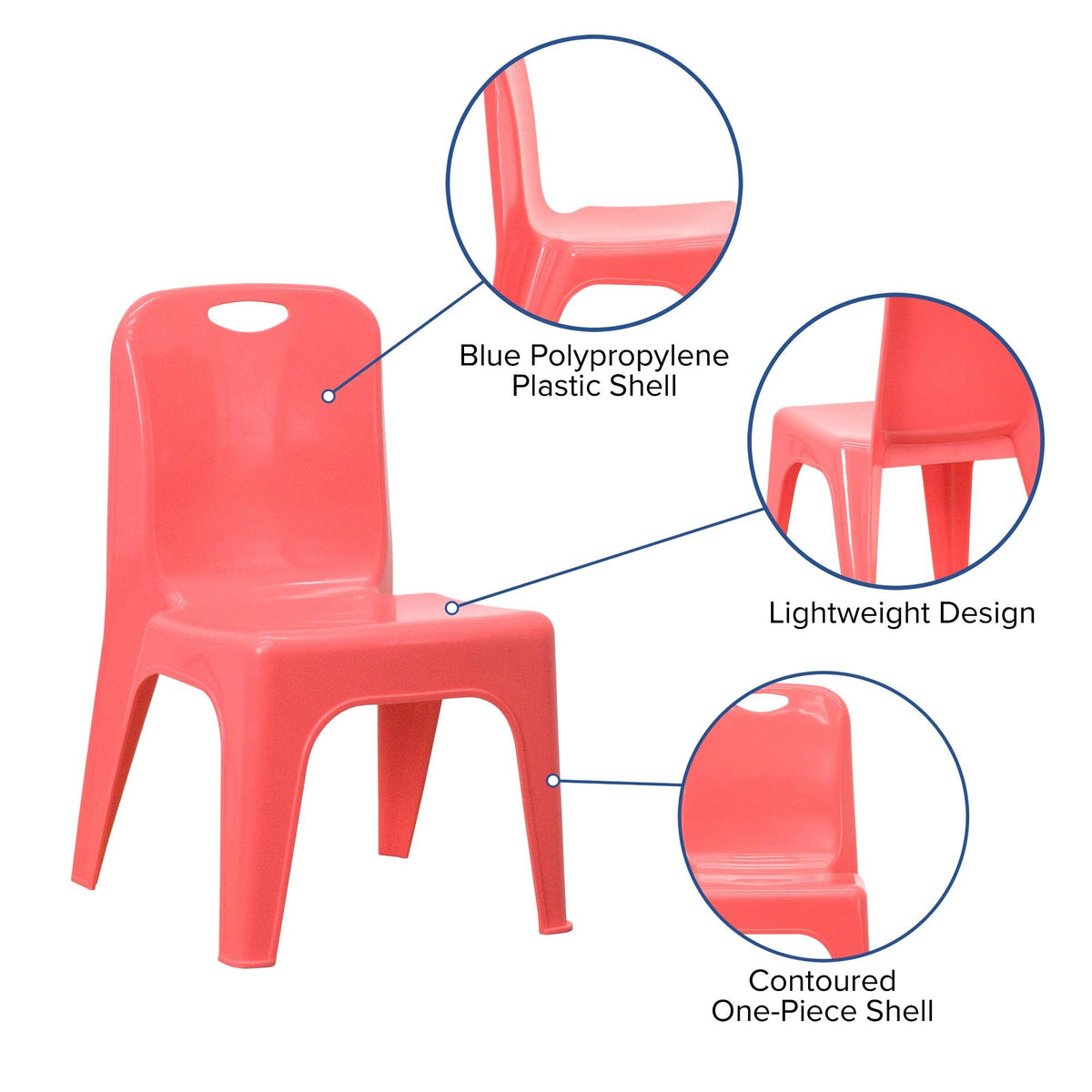 Red 4 Pack Stackable Plastic School Chair with Carrying Handle P44145