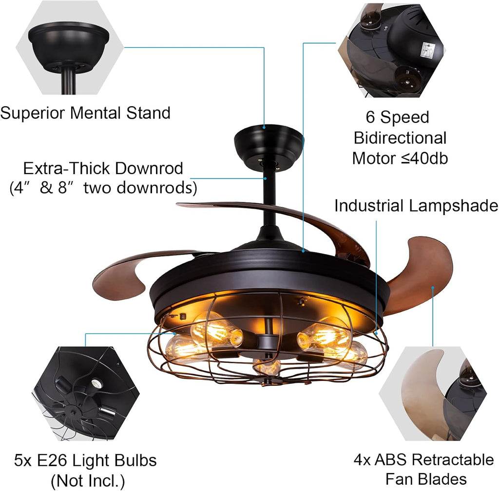 42'' Black Caged Ceiling Fan with Lights P740