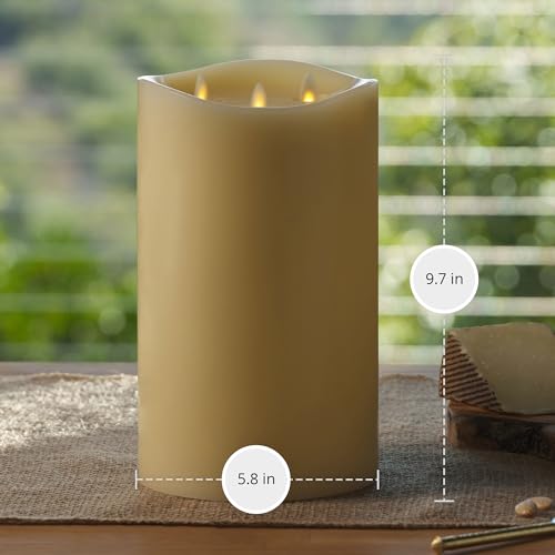Tri-Flame Grand Flameless Candle 5.8" x 5.7" Moving Flame LED Candle Melted Top Unscented Real Wax Ivory J707103