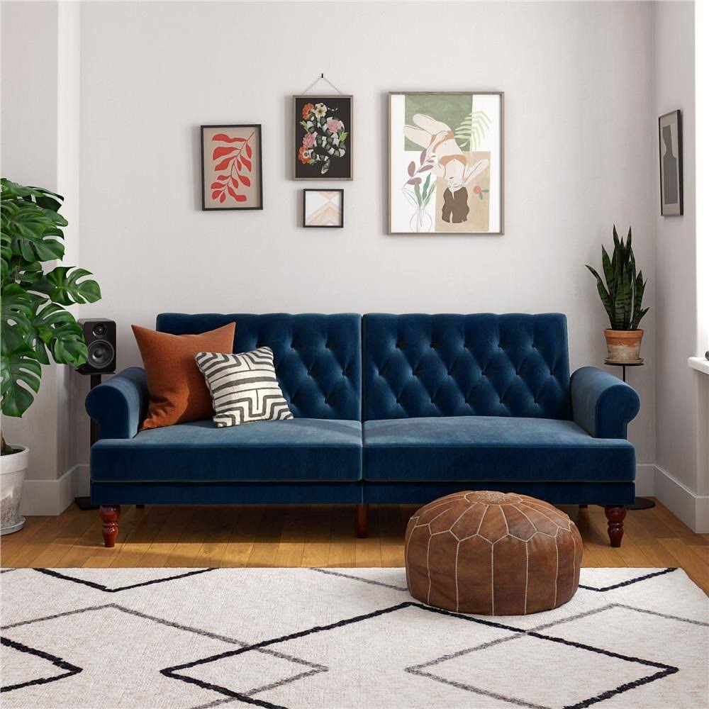 Ivory Velvet Convertible Futon R166