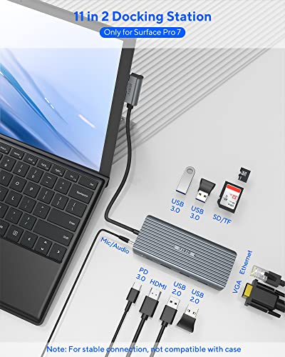 11 in 2 USB C Docking Station for Surface Pro 7, Grey H9431