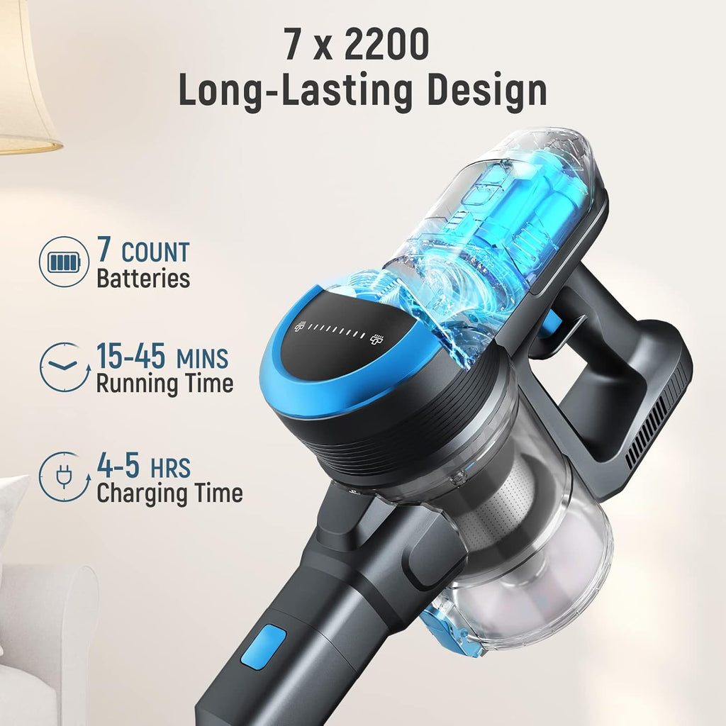 Cordless Stick Vacuum Cleaner, 24Kpa 250W, 6-in-1 Rechargeable, 45 Min Runtime, Blue S782