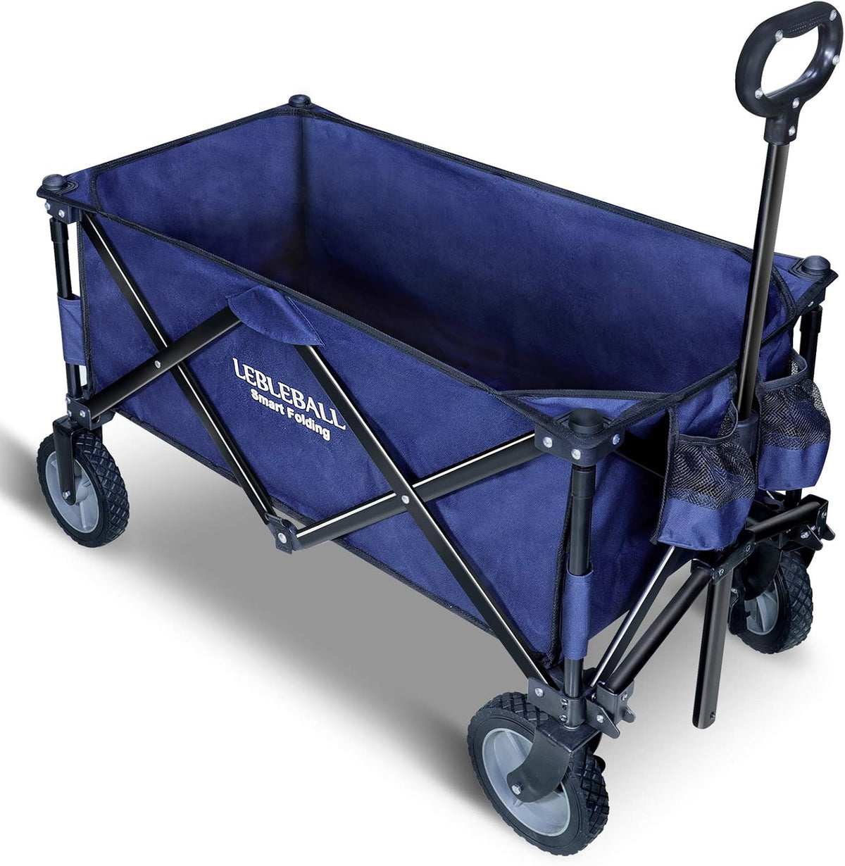 Folding Wagon Cart with Storage Bags and Wheels, Navy Blue X325