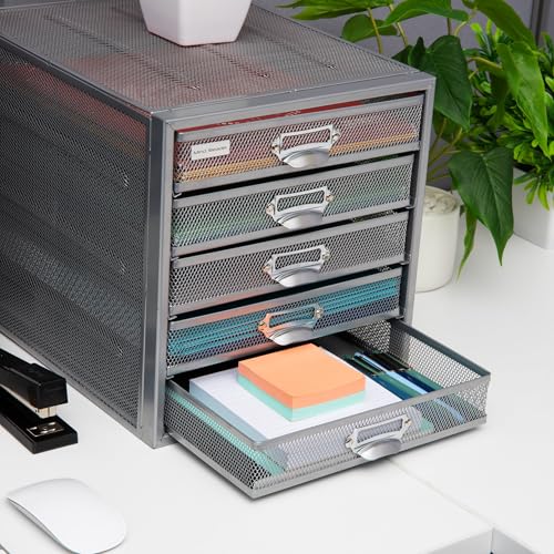 10-Drawer Metal Mesh Desk Organizer, Silver U5534