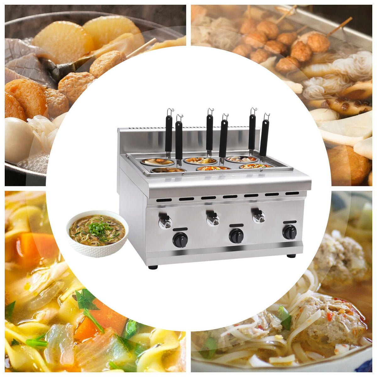 6 Holes LPG Propane Gas Commercial Pasta Cooker with 2 Tanks L306