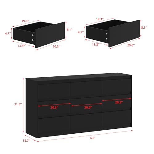 Black 9 Drawer Wood Dresser U528
