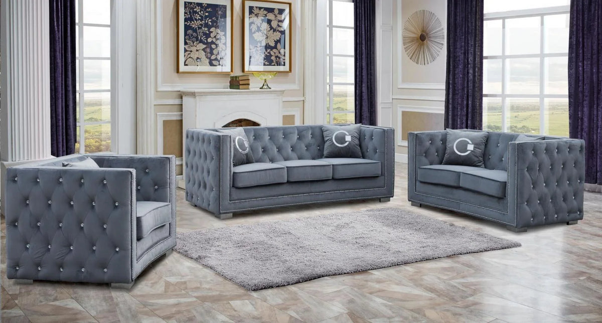 Gray Fabric Sofa & Loveseat Set 2Pcs with Steel Legs U4837