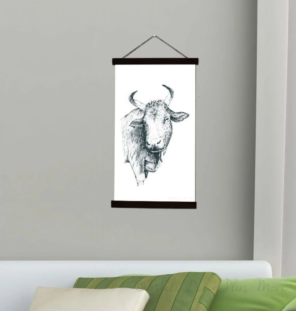 Black Canvas Farm Animal Cow Wall Hanging 15x26-Inch N708