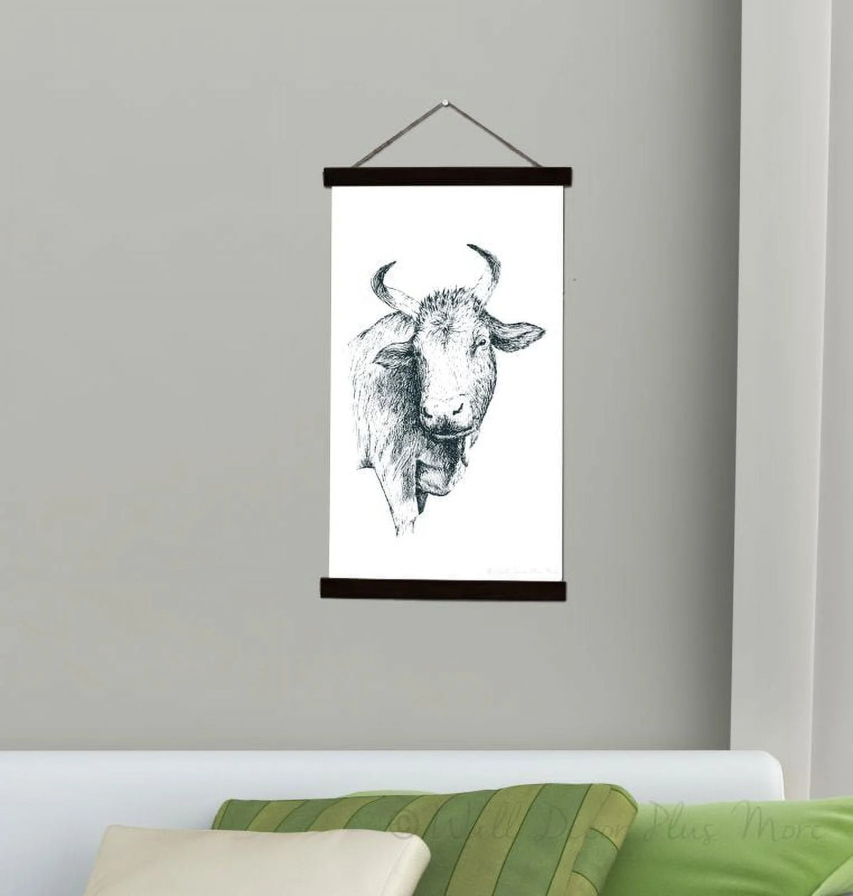 Black Canvas Farm Animal Cow Wall Hanging 15x26-Inch N708