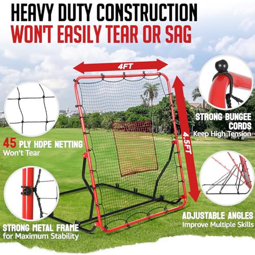 4x4.5FT Adjustable Baseball Rebounder Net with 2 Strike Zones V1685