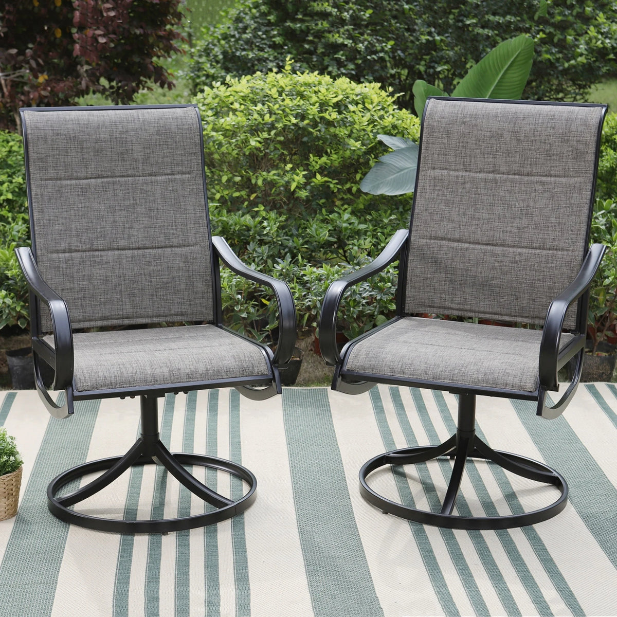 5-Piece Outdoor Patio Dining Set with High-Back Swivel Sling Chairs & Wood-Like Table, Black & Gray N82625