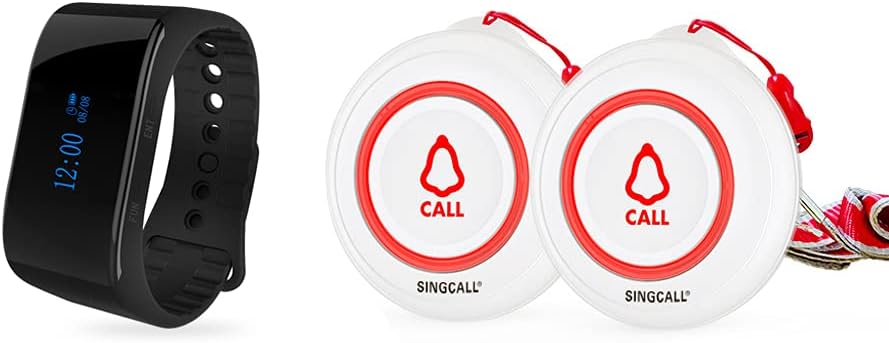 Wireless Caregiver Pager Calling System with 1 Mobile Receiver 2 Call Buttons F319093