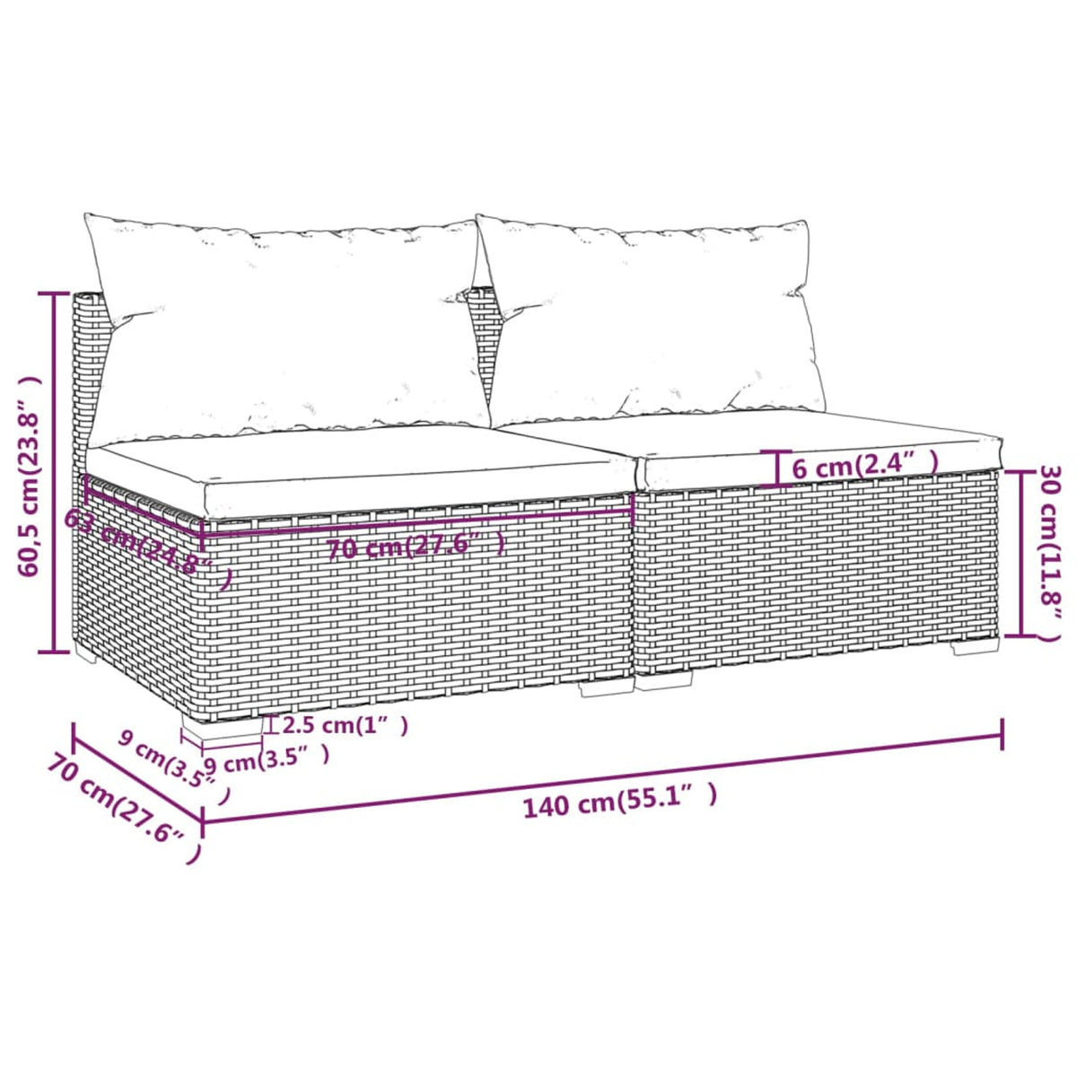 2 Piece Poly Rattan Patio Furniture Set with Cushions B403473