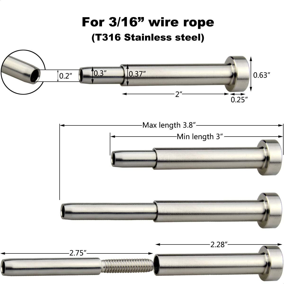 20 Pcs 3/16 Invisible Turnbuckle Kit, T316 Stainless Steel Cable Railing Hardware Kit D100
