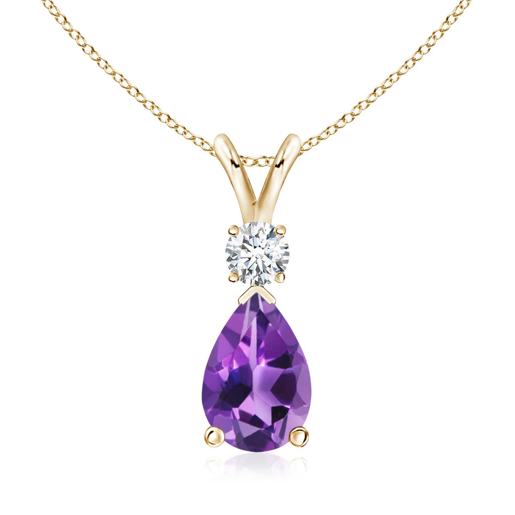 Natural 10x7mm Amethyst Teardrop Pendant Necklace in 14K Yellow Gold K4269