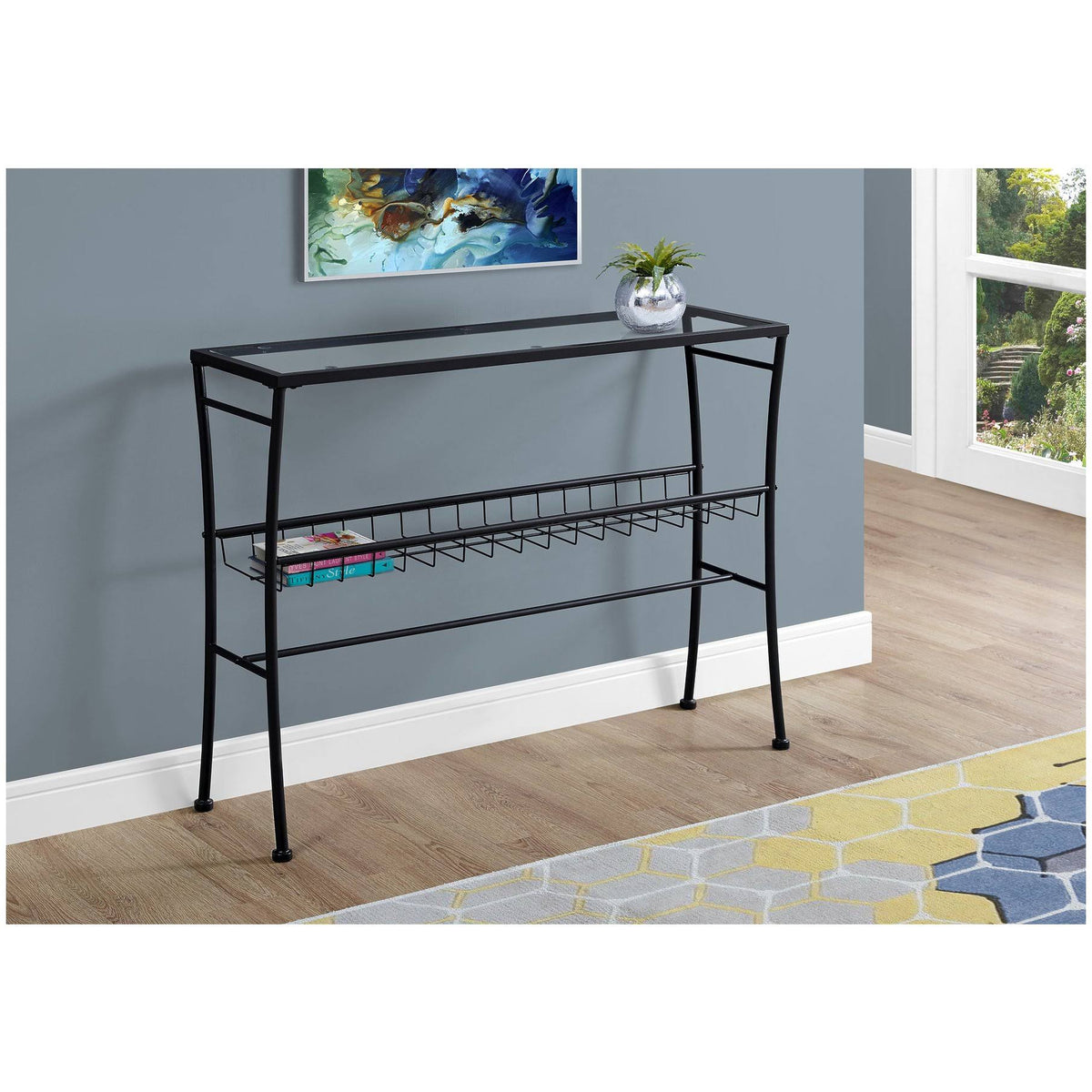 Black Tempered Glass Accent Table J224