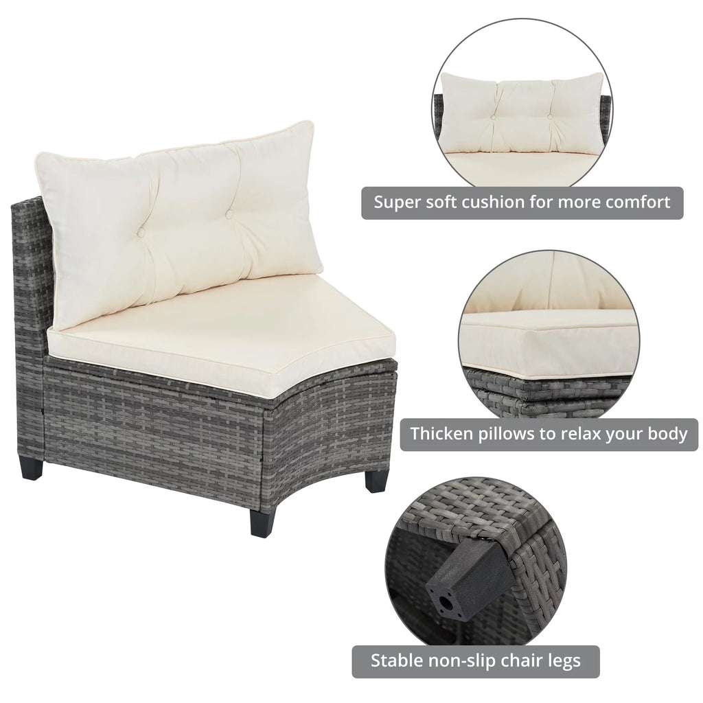 8 Piece Rattan Sectional Sofa Set with Removable Cushions & Coffee Table M702
