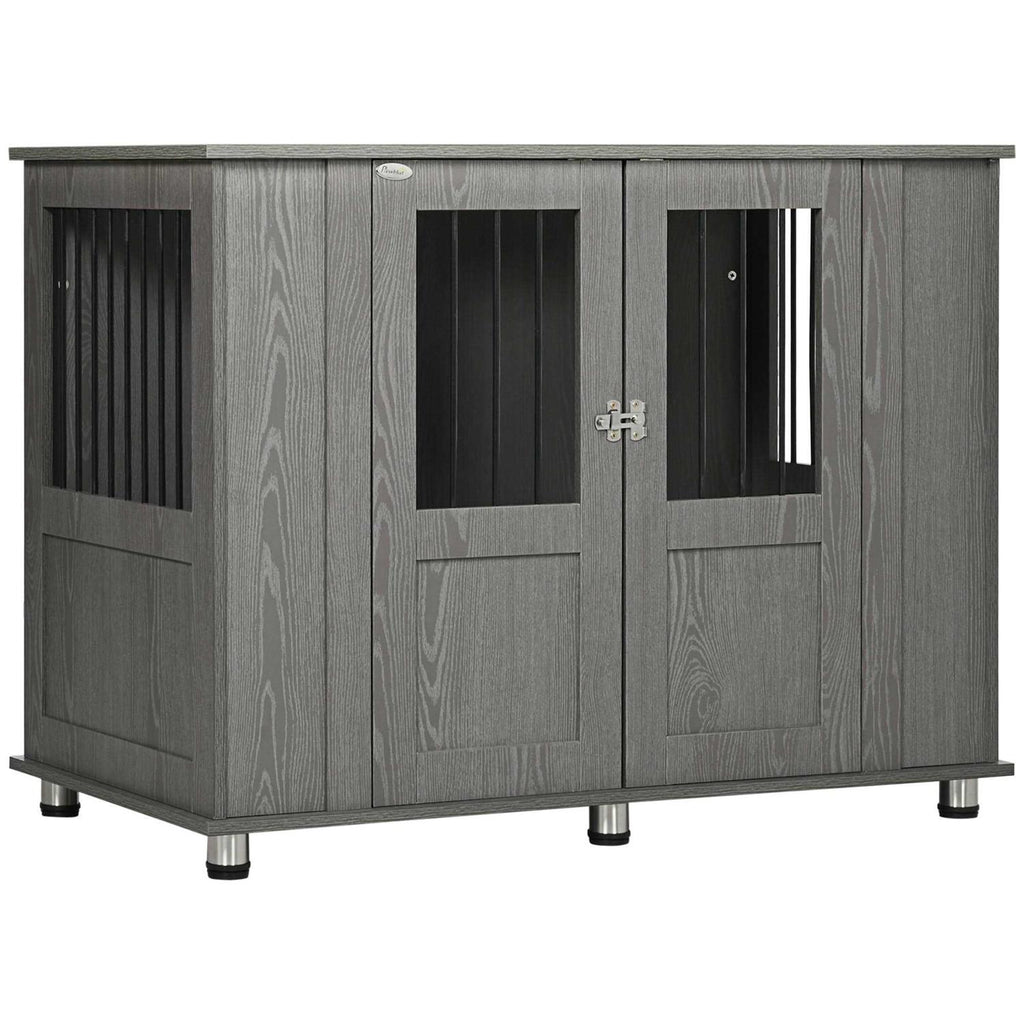 Wooden Dog Crate End Table with Lockable Magnetic Doors N689439