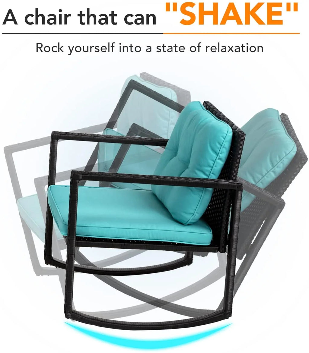3 Pieces Wicker Outdoor Set with Tempered Glass Coffee Table E542