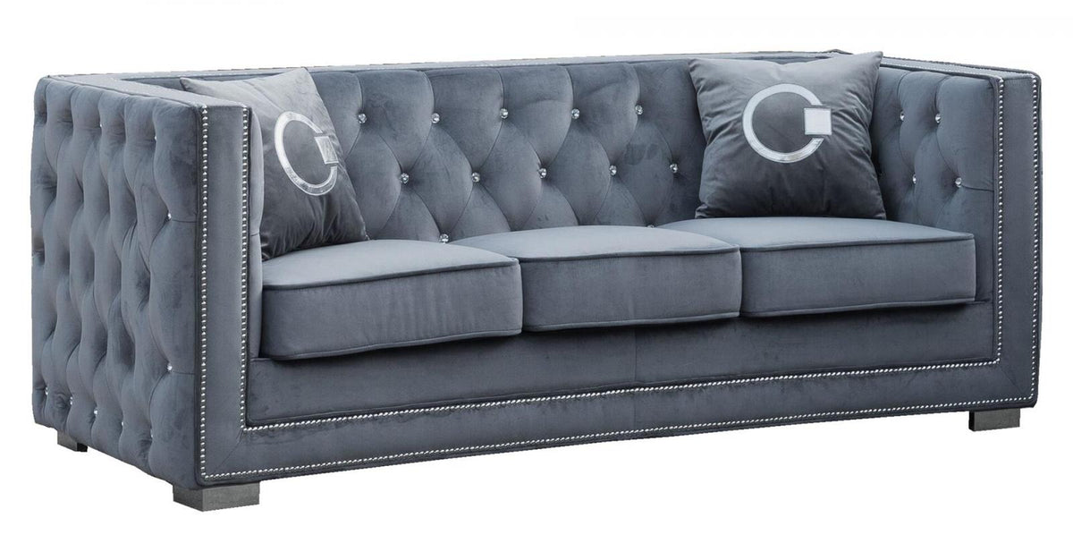 Gray Fabric Sofa & Loveseat Set 2Pcs with Steel Legs U4837