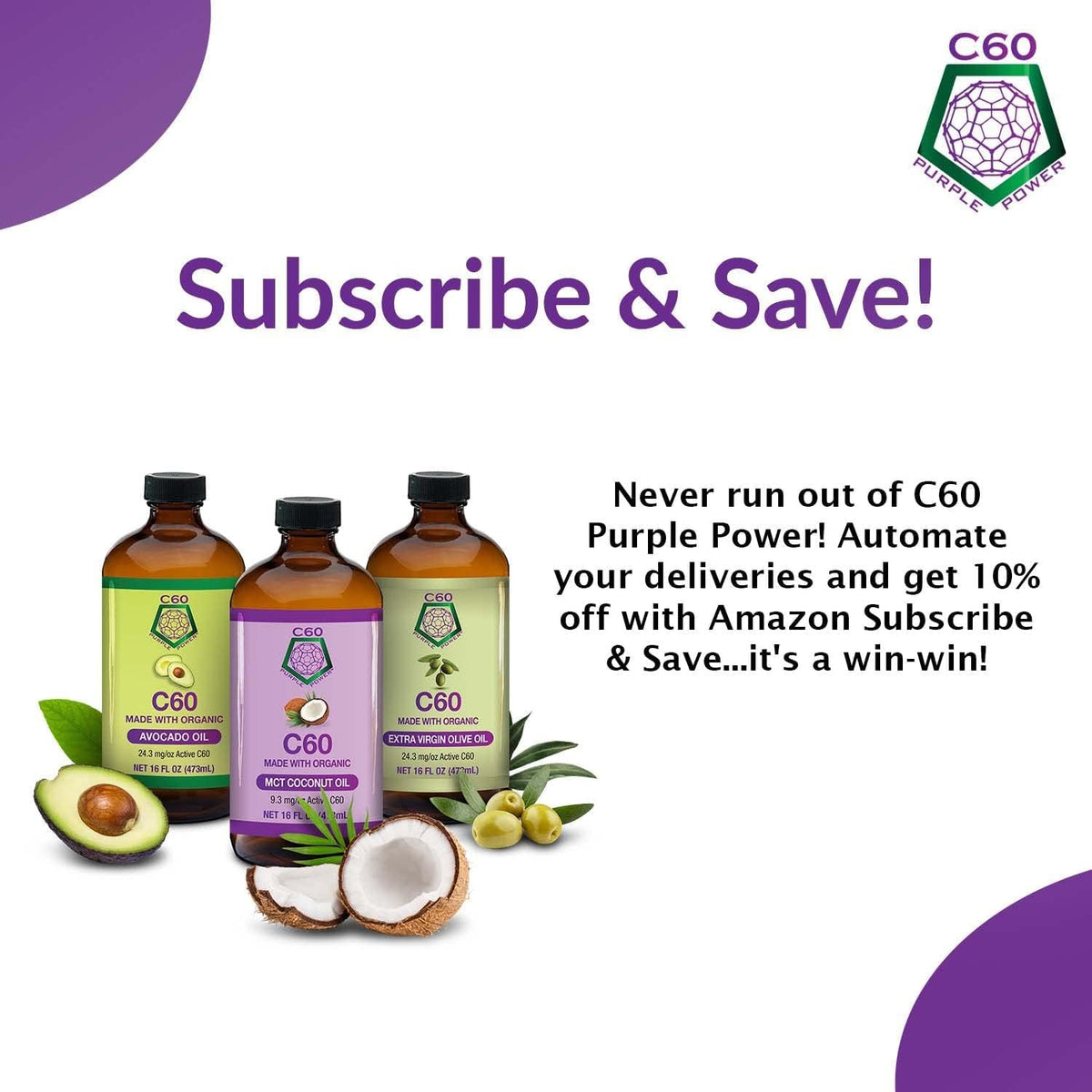 Organic Cold-Pressed Avocado Oil with C60, 2 Fl Oz, Pack of 2 E45655