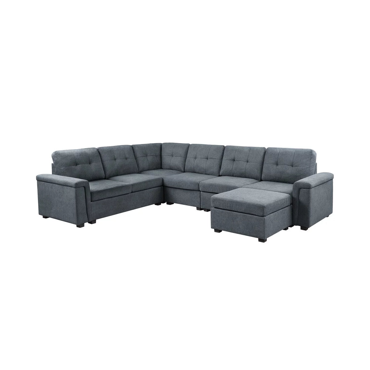Gray Woven Fabric 7-Seater Sectional Sofa with Ottoman P239