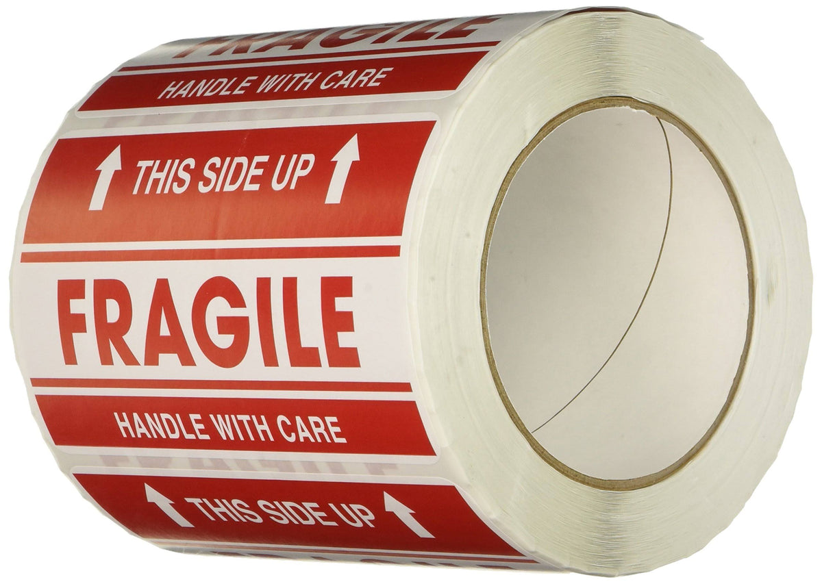 Fragile This Side Up Label Multiple Sizes, Red Q559591