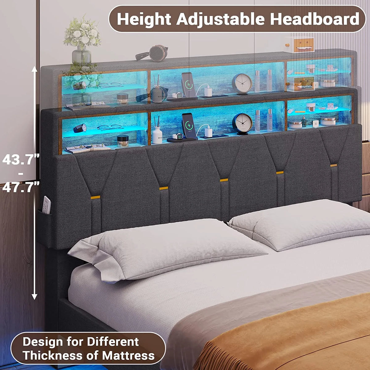 Queen Size Dark Grey Upholstered Platform Bed Frame F4646